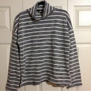J. CREW Size Medium Blue White Striped Textured Mockneck Pullover Sweater Cozy